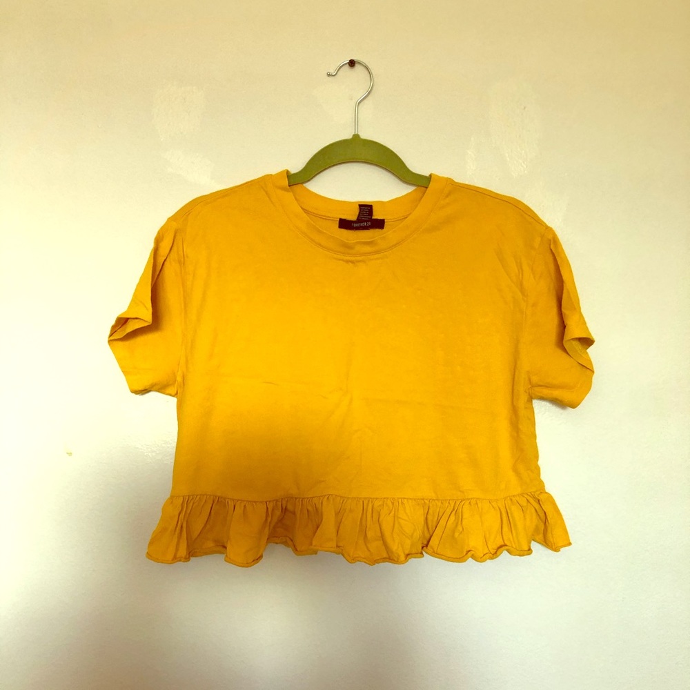 Mustard yellow ruffle crop top